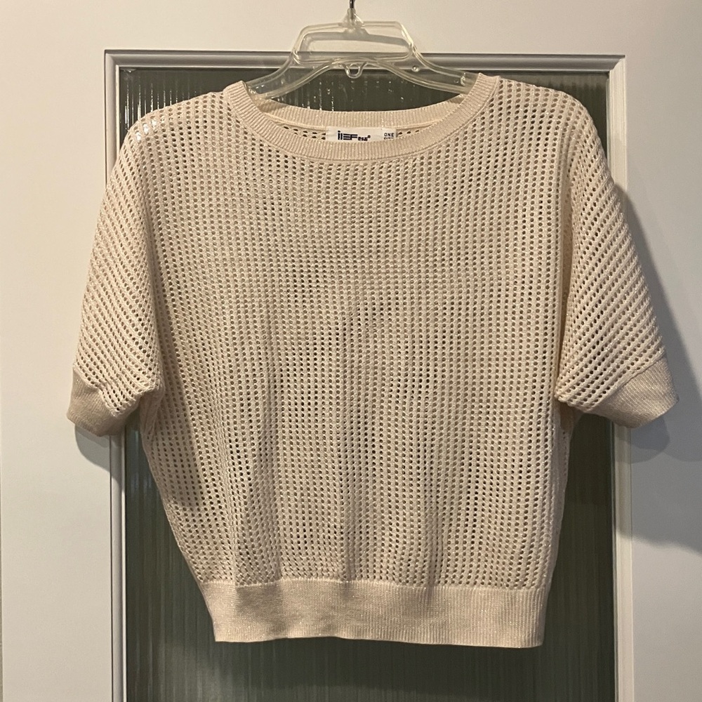 Cream Knit Short Sleeve Sweater